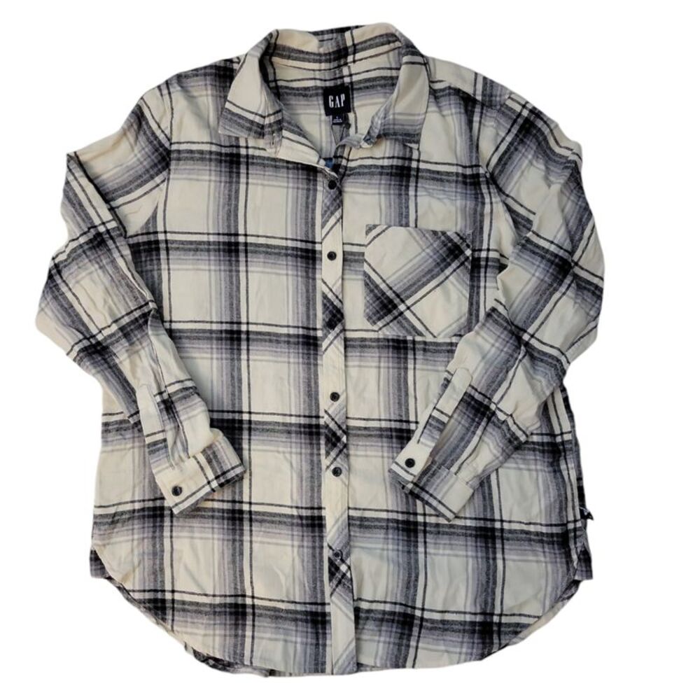 Gap Women's Soft Long Sleeve Hi-Low Hem Relaxed Fit Flannel - Deema Plaid